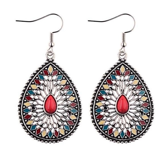 Any 2/$20! Silver/Red Boho Dangle Earrings - Picture 4 of 9
